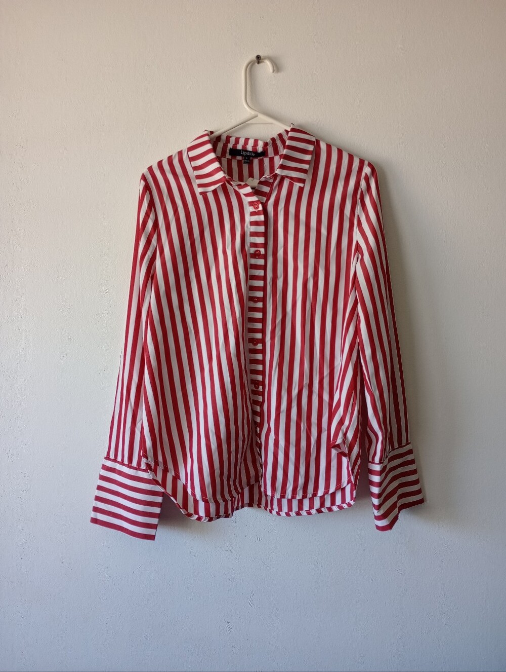 Brand new!!!! Women's Lipslide button down long sleeve red and white stripes shi